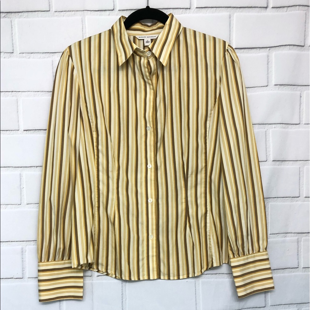 Banana Republic Mustard and Cream Striped Button-Down Shirt